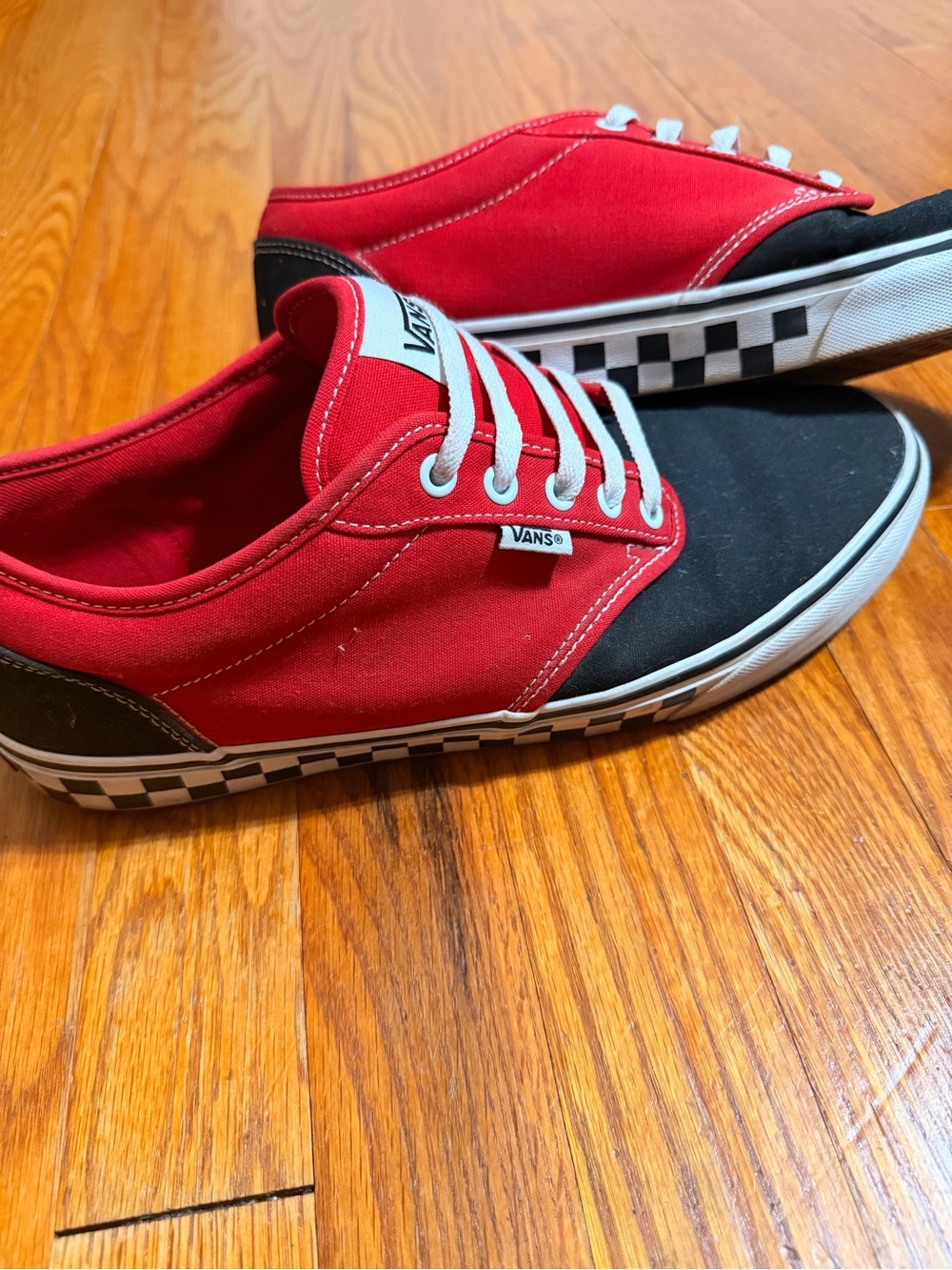 Vans Red and Black Canvas Checkerboard Low-Top Sneakers